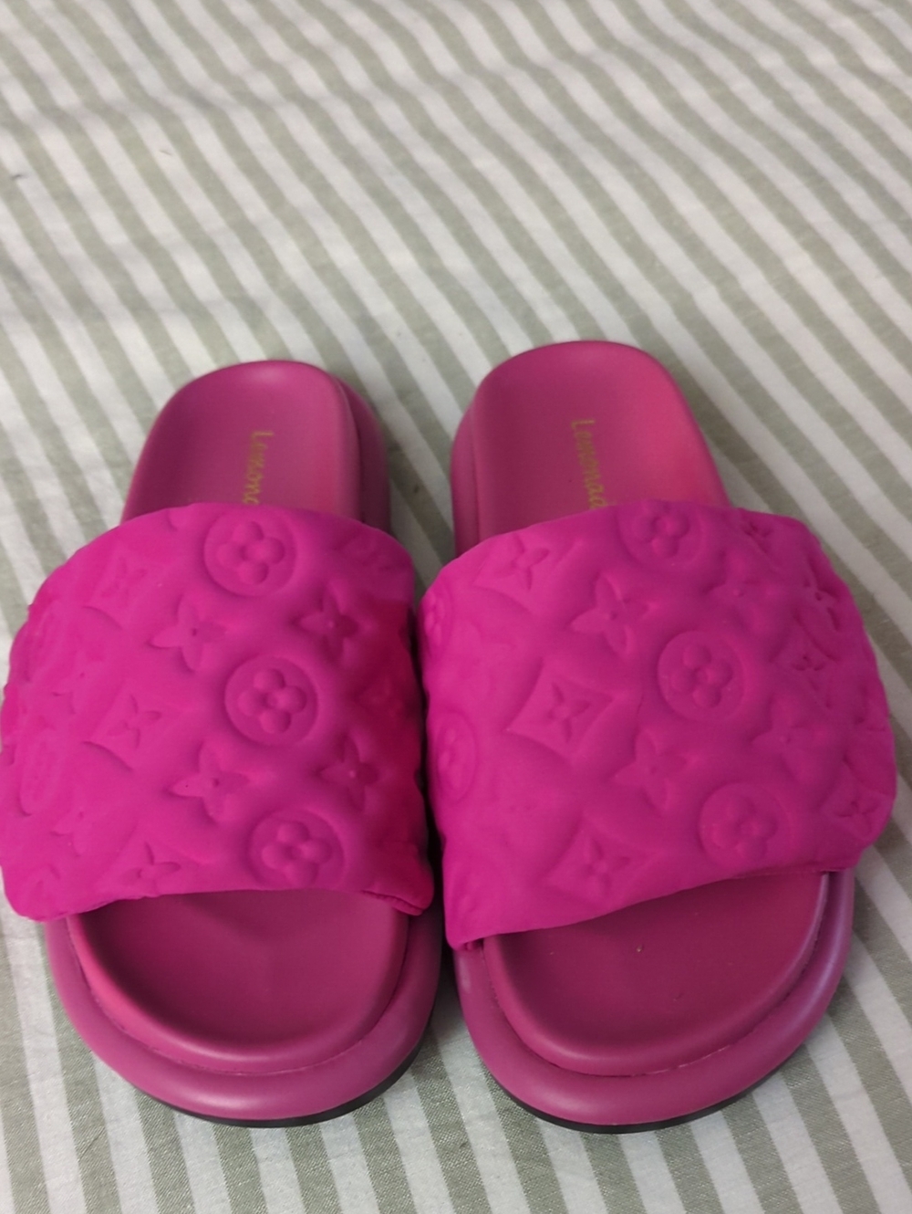 ,Bright Pink Embossed Slide Sandals - Luxury-Inspired Women's Slides